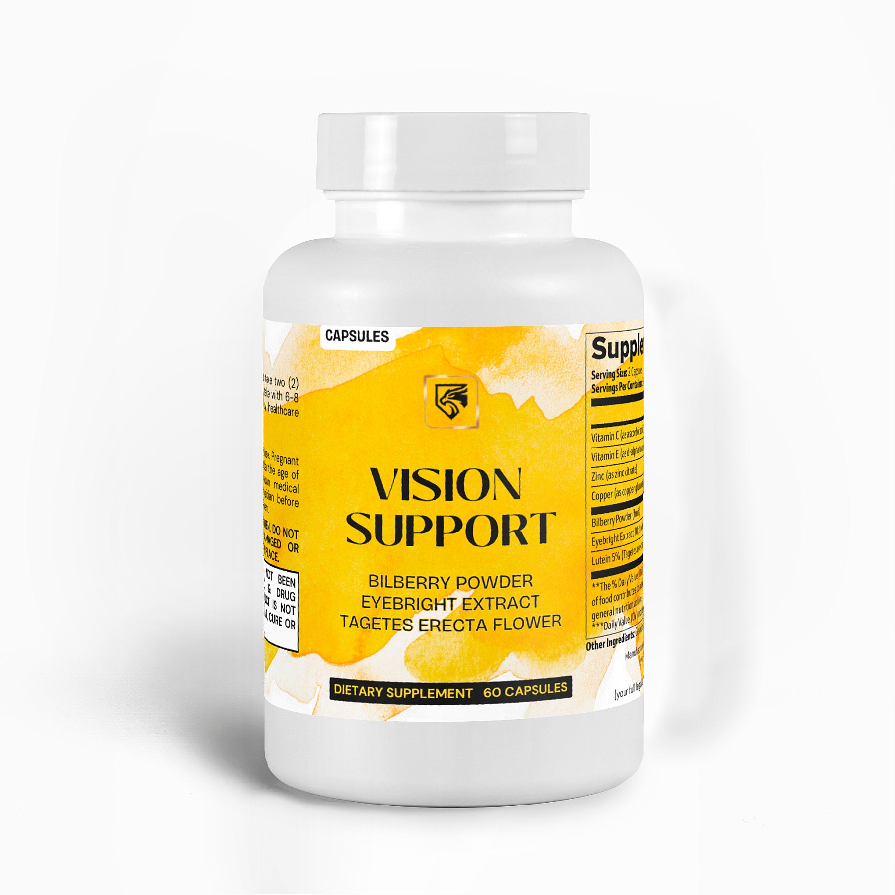 Vision Support Supplement with Vitamin C, E, Zinc & Bilberry – 60 Capsules – Made in USA